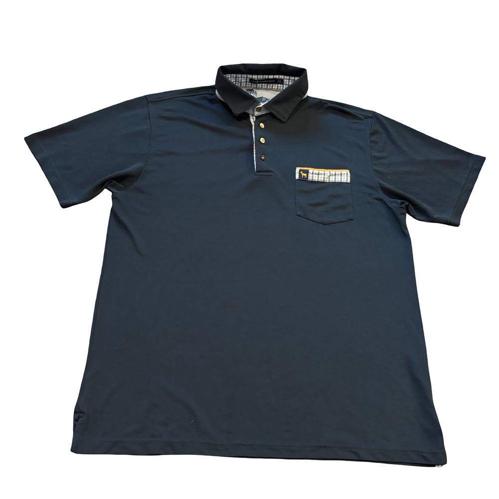 Finn Ryan The Players Club Mens XL Navy Blue Performance Golf Polo Gingham Trim